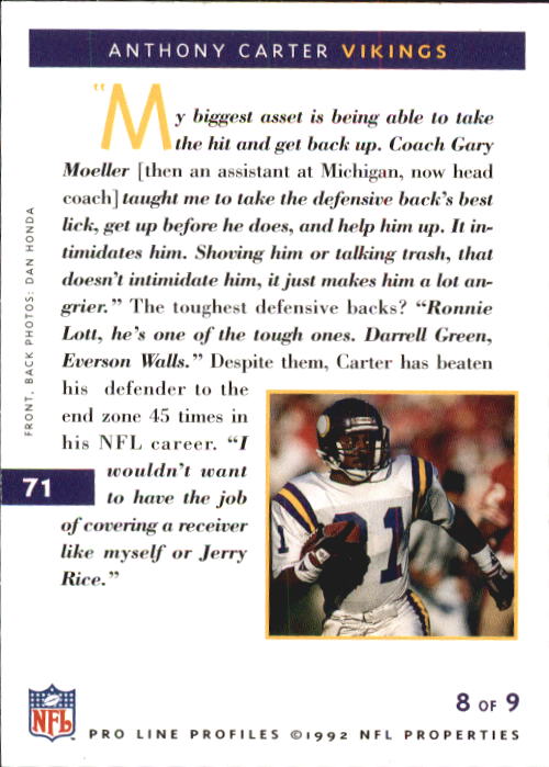 1992 Pro Line Profiles #71 Anthony Carter back image