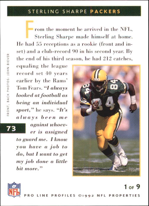1992 Pro Line Profiles Football "Main Set" Base Cards #1 to #180 - Picture 147 of 360