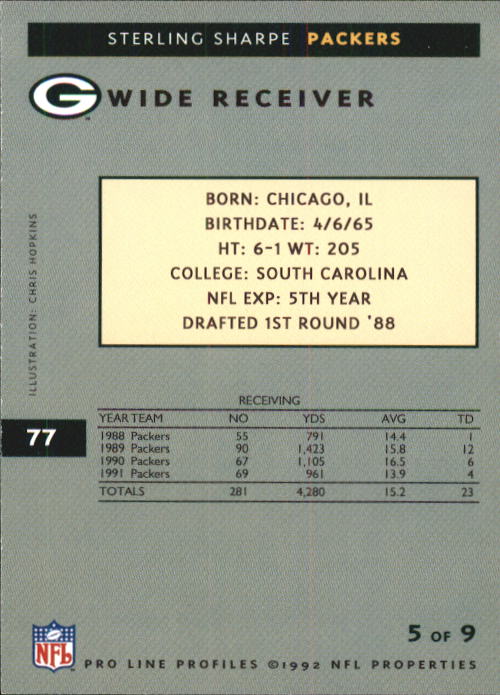 1992 Pro Line Profiles Football "Main Set" Base Cards #1 to #180 - Picture 155 of 360