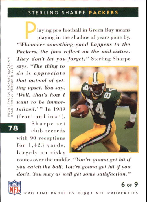 1992 Pro Line Profiles Football "Main Set" Base Cards #1 to #180 - Picture 157 of 360