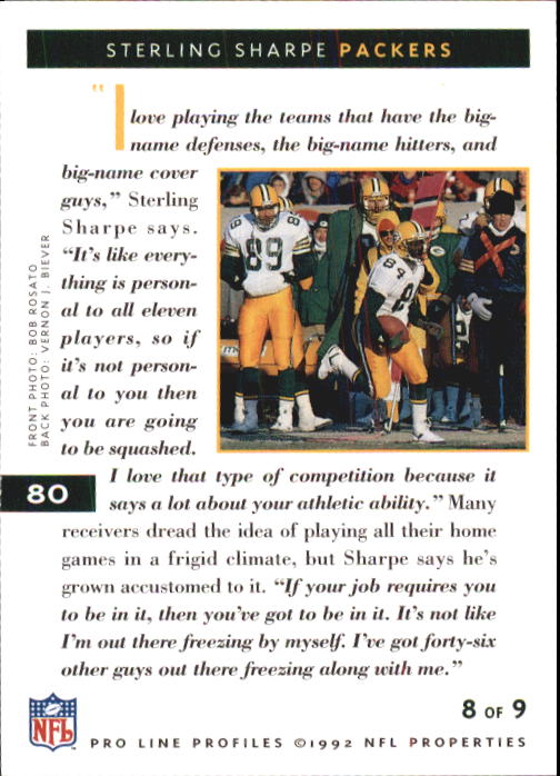 1992 Pro Line Profiles Football "Main Set" Base Cards #1 to #180 - Picture 161 of 360