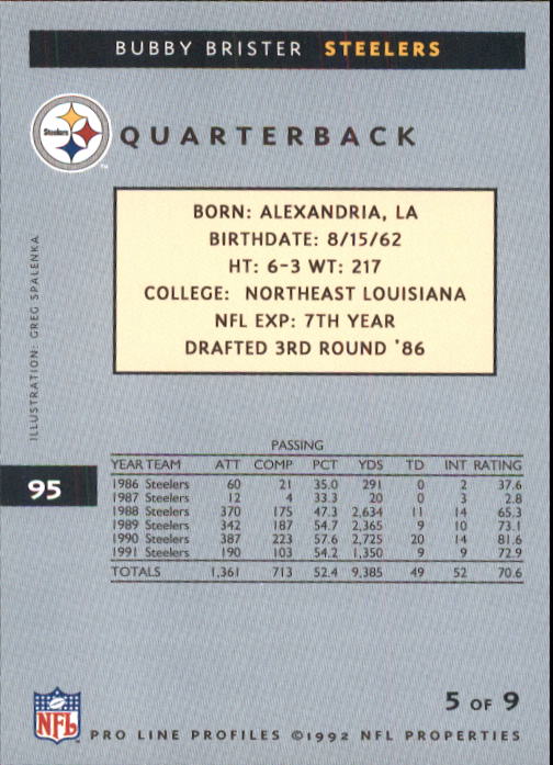 1992 Pro Line Profiles Football "Main Set" Base Cards #1 to #180 - Picture 191 of 360
