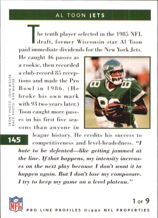 1992 Pro Line Profiles Football "Main Set" Base Cards #1 to #180 - Picture 290 of 360