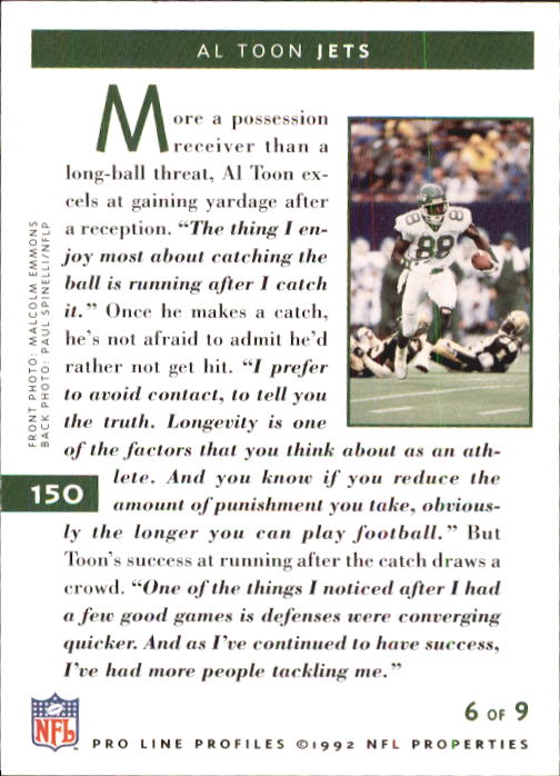 1992 Pro Line Profiles Football "Main Set" Base Cards #1 to #180 - Picture 300 of 360