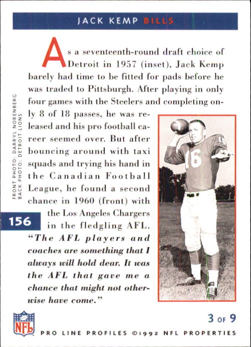 1992 Pro Line Profiles Football "Main Set" Base Cards #1 to #180 - Picture 312 of 360