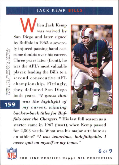 1992 Pro Line Profiles Football "Main Set" Base Cards #1 to #180 - Picture 318 of 360