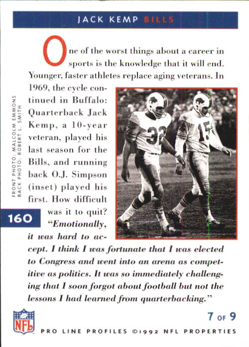 1992 Pro Line Profiles Football "Main Set" Base Cards #1 to #180 - Picture 320 of 360