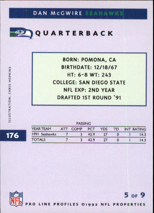 1992 Pro Line Profiles Football "Main Set" Base Cards #1 to #180 - Picture 352 of 360