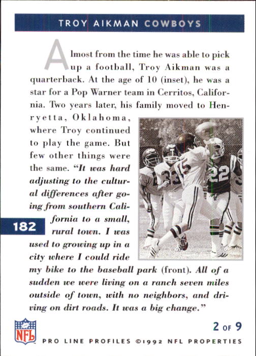 1992 Pro Line Profiles #182 Troy Aikman back image