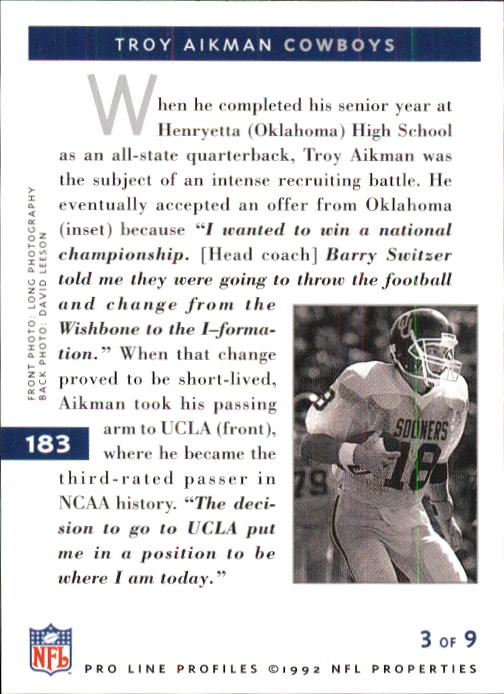 1992 Pro Line Profiles #183 Troy Aikman back image