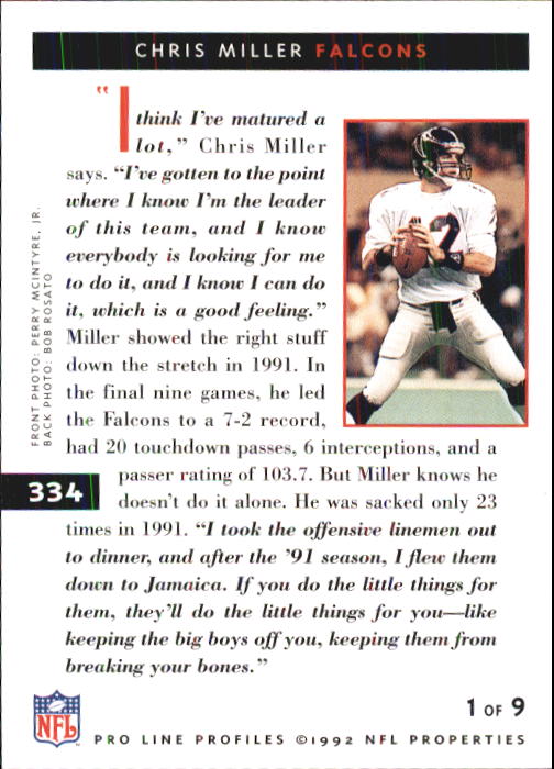 1992 Pro Line Profiles #334 Chris Miller back image