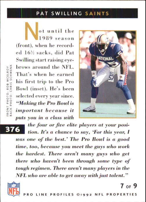 1992 Pro Line Profiles Football "Main Set" Base Cards #361 to #495, Checklists - Picture 33 of 289