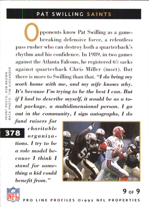 1992 Pro Line Profiles #378 Pat Swilling back image