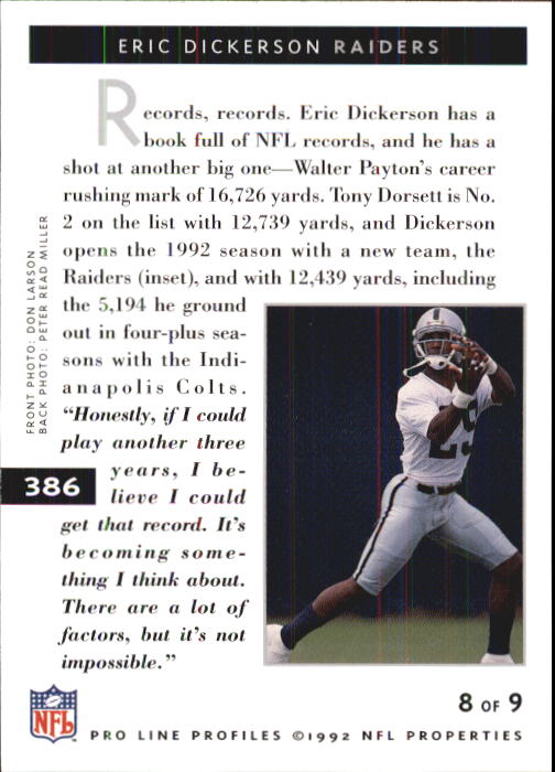 1992 Pro Line Profiles Football "Main Set" Base Cards #361 to #495, Checklists - Picture 53 of 289