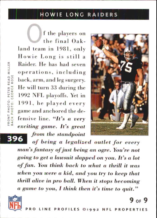 1992 Pro Line Profiles #396 Howie Long back image