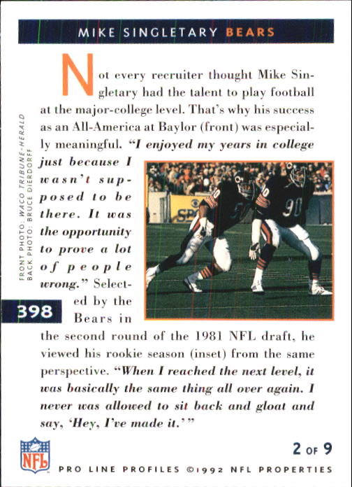 1992 Pro Line Profiles Football "Main Set" Base Cards #361 to #495, Checklists - Picture 77 of 289