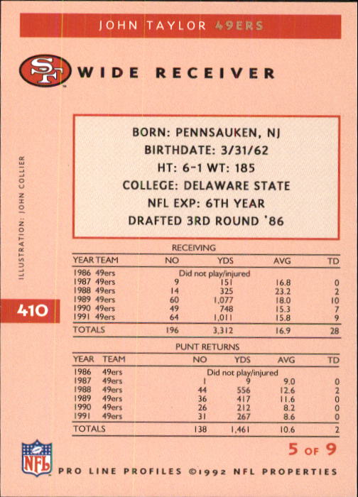 1992 Pro Line Profiles Football "Main Set" Base Cards #361 to #495, Checklists - Picture 101 of 289