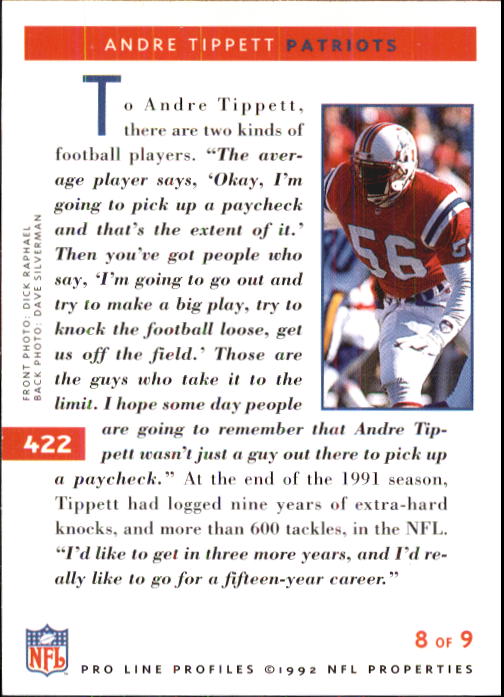 1992 Pro Line Profiles Football "Main Set" Base Cards #361 to #495, Checklists - Picture 125 of 289