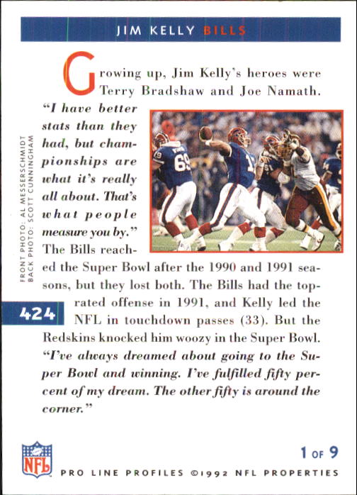 1992 Pro Line Profiles Football "Main Set" Base Cards #361 to #495, Checklists - Picture 129 of 289