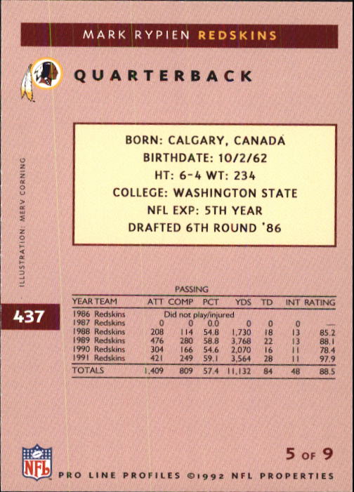 1992 Pro Line Profiles Football "Main Set" Base Cards #361 to #495, Checklists - Picture 155 of 289