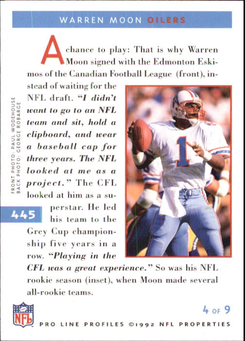 1992 Pro Line Profiles Football "Main Set" Base Cards #361 to #495, Checklists - Picture 171 of 289