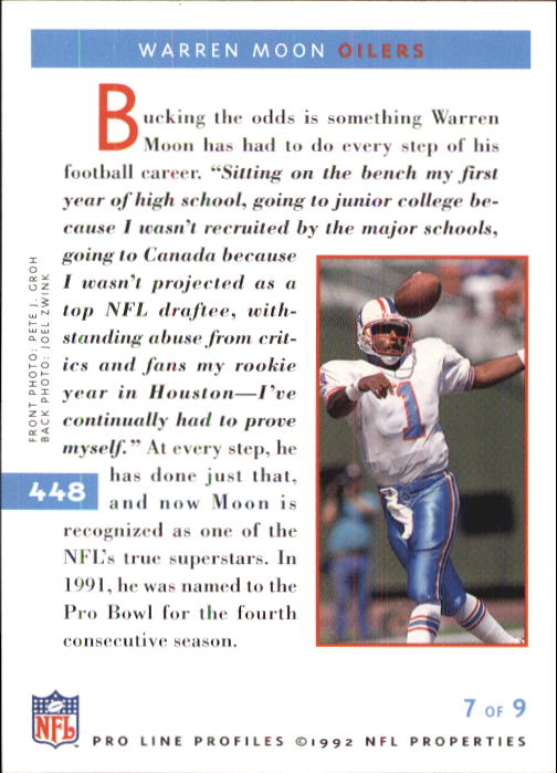 1992 Pro Line Profiles Football "Main Set" Base Cards #361 to #495, Checklists - Picture 177 of 289