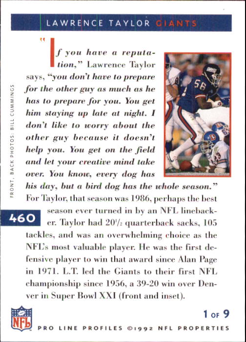 1992 Pro Line Profiles Football "Main Set" Base Cards #361 to #495, Checklists - Picture 201 of 289