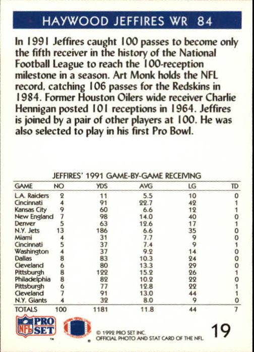 Haywood Jeffires Rookie 1990 Pro Set #511 Houston Oilers