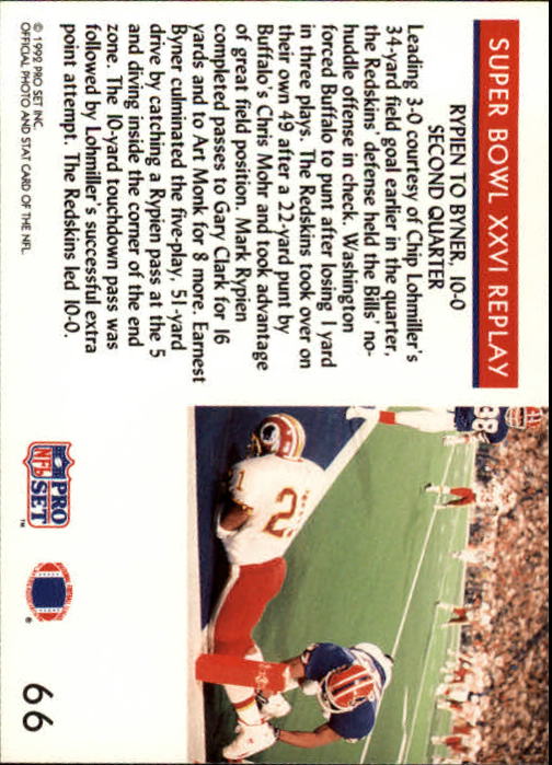 1992 Pro Set #66 Super Bowl XXVI REPLAY/Rypien to Byner, 10-0 back image