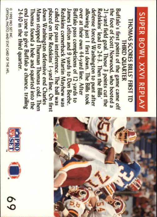 1992 Pro Set #69 Super Bowl XXVI REPLAY/Thomas Scores Bills' First TD back image