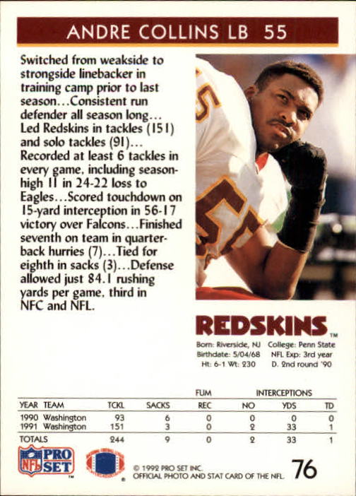 A2160- 1992 Pro Set Football Cards 1-250 +Rookies -You Pick- 15+ FREE US SHIP - Picture 143 of 472