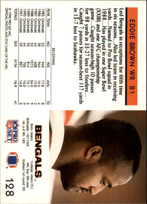 1992 Pro Set #128 Eddie Brown back image
