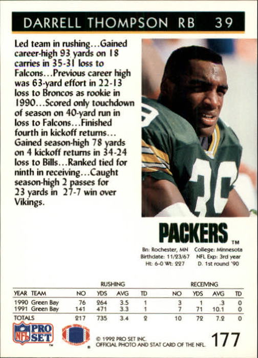 A2160- 1992 Pro Set Football Cards 1-250 +Rookies -You Pick- 15+ FREE US SHIP - Picture 332 of 472