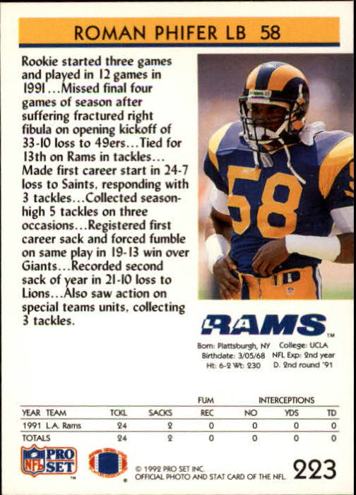 A2160- 1992 Pro Set Football Cards 1-250 +Rookies -You Pick- 15+ FREE US SHIP - Picture 422 of 472