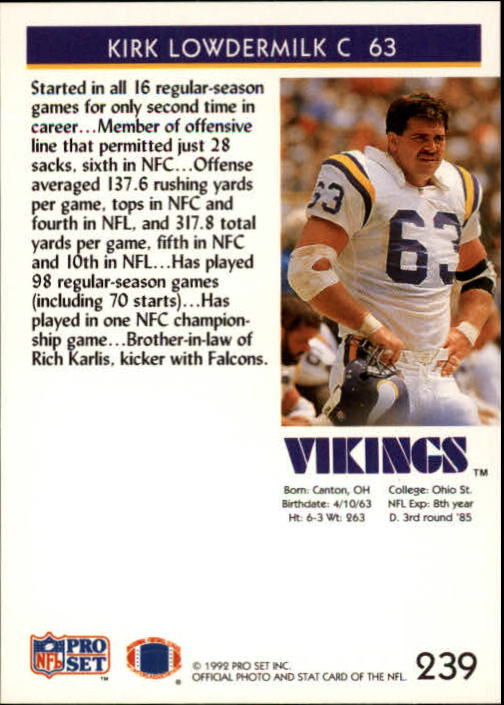 A2160- 1992 Pro Set Football Cards 1-250 +Rookies -You Pick- 15+ FREE US SHIP - Picture 454 of 472