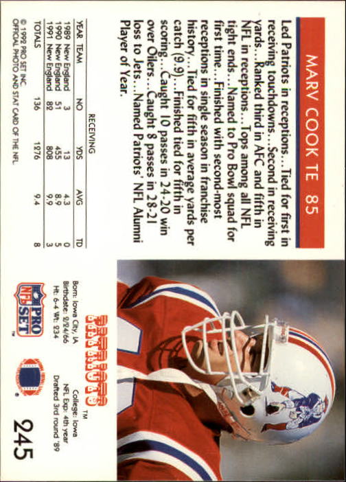 A2160- 1992 Pro Set Football Cards 1-250 +Rookies -You Pick- 15+ FREE US SHIP - Picture 464 of 472