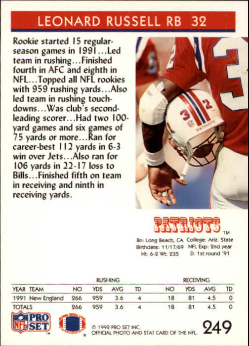A2160- 1992 Pro Set Football Cards 1-250 +Rookies -You Pick- 15+ FREE US SHIP - Picture 490 of 492