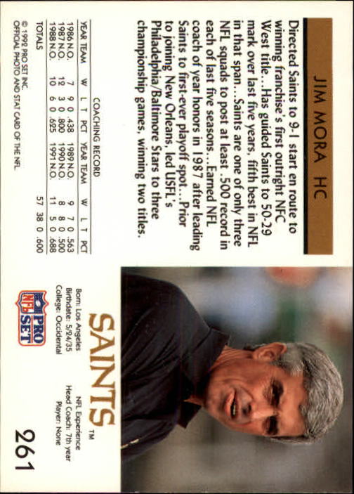 1992 Pro Set #261 Jim Mora CO UER/(No TM by Pro Set logo) back image