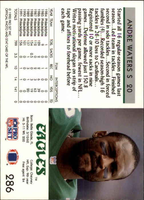 1992 Pro Set #286 Andre Waters back image