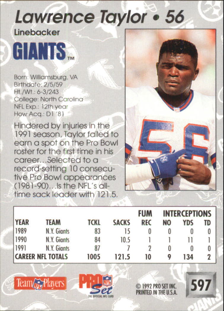 1992 Pro Set Lawrence Taylor New York Giants #56