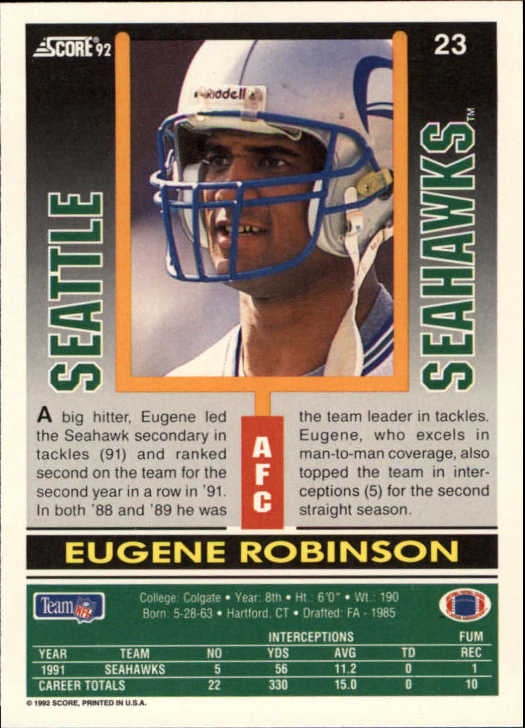 1992 Score #23 Eugene Robinson back image