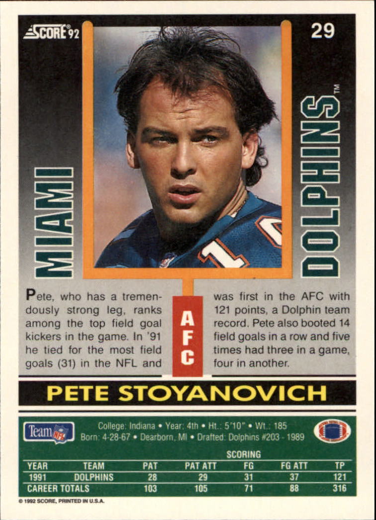 1992 Score #29 Pete Stoyanovich back image