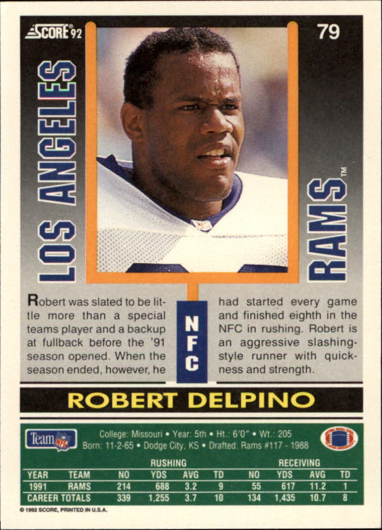 1992 Score #79 Robert Delpino back image