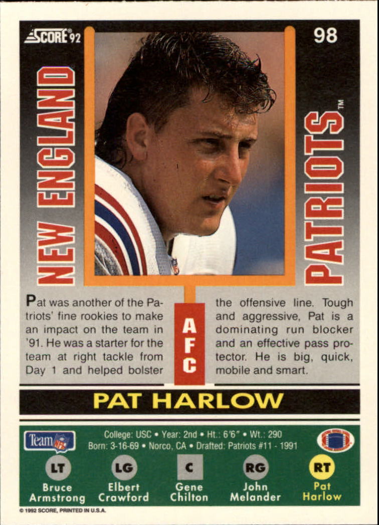 1992 Score #98 Pat Harlow back image