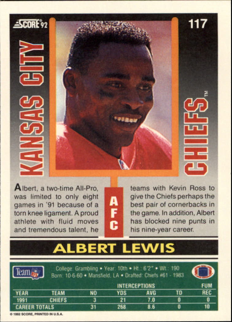 1992 Score #117 Albert Lewis back image