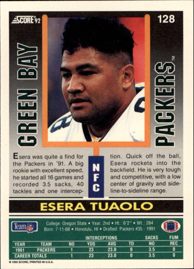 1992 Score #128 Esera Tuaolo back image