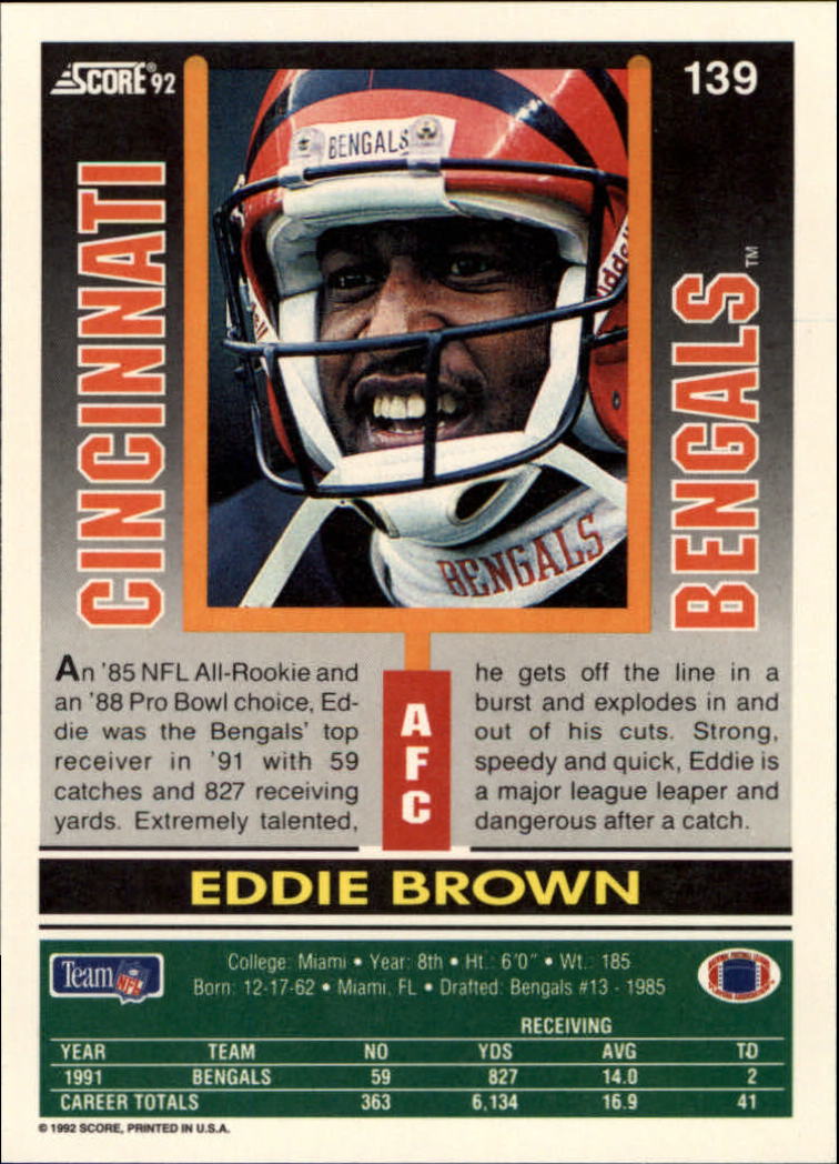 1992 Score #139 Eddie Brown back image