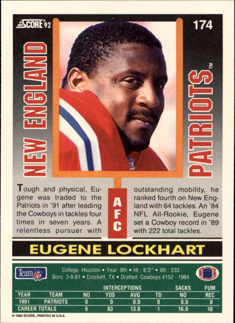 1992 Score #174 Eugene Lockhart back image