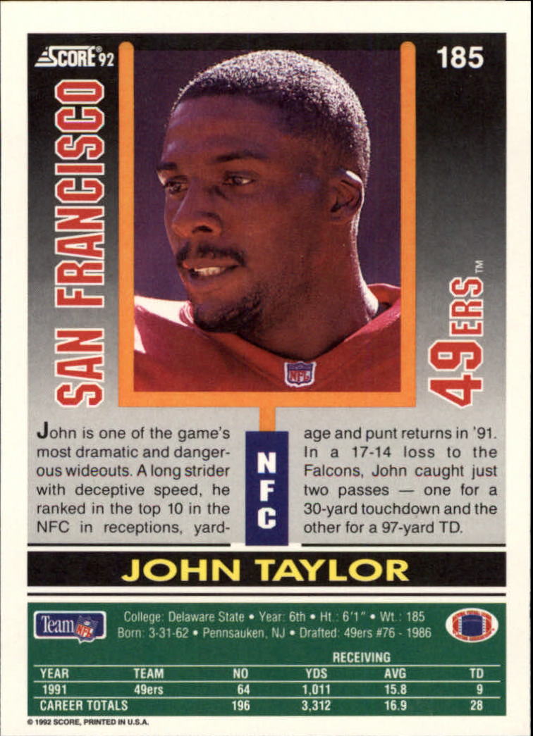 1992 Score #185 John Taylor back image