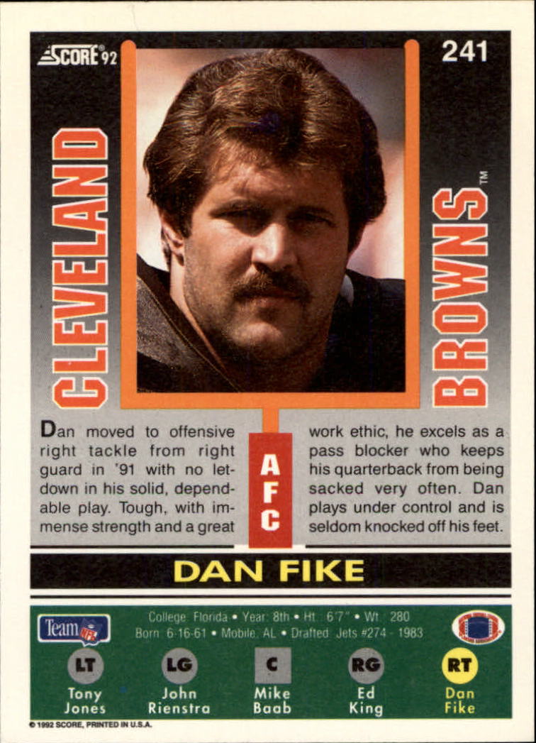 1992 Score #241 Dan Fike back image